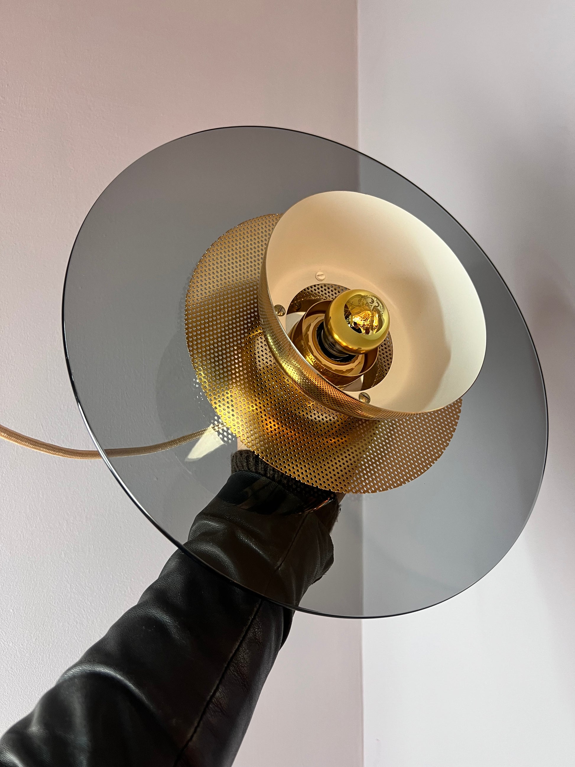 Lamellenlampe Gold Rauchglas aus Dänemark