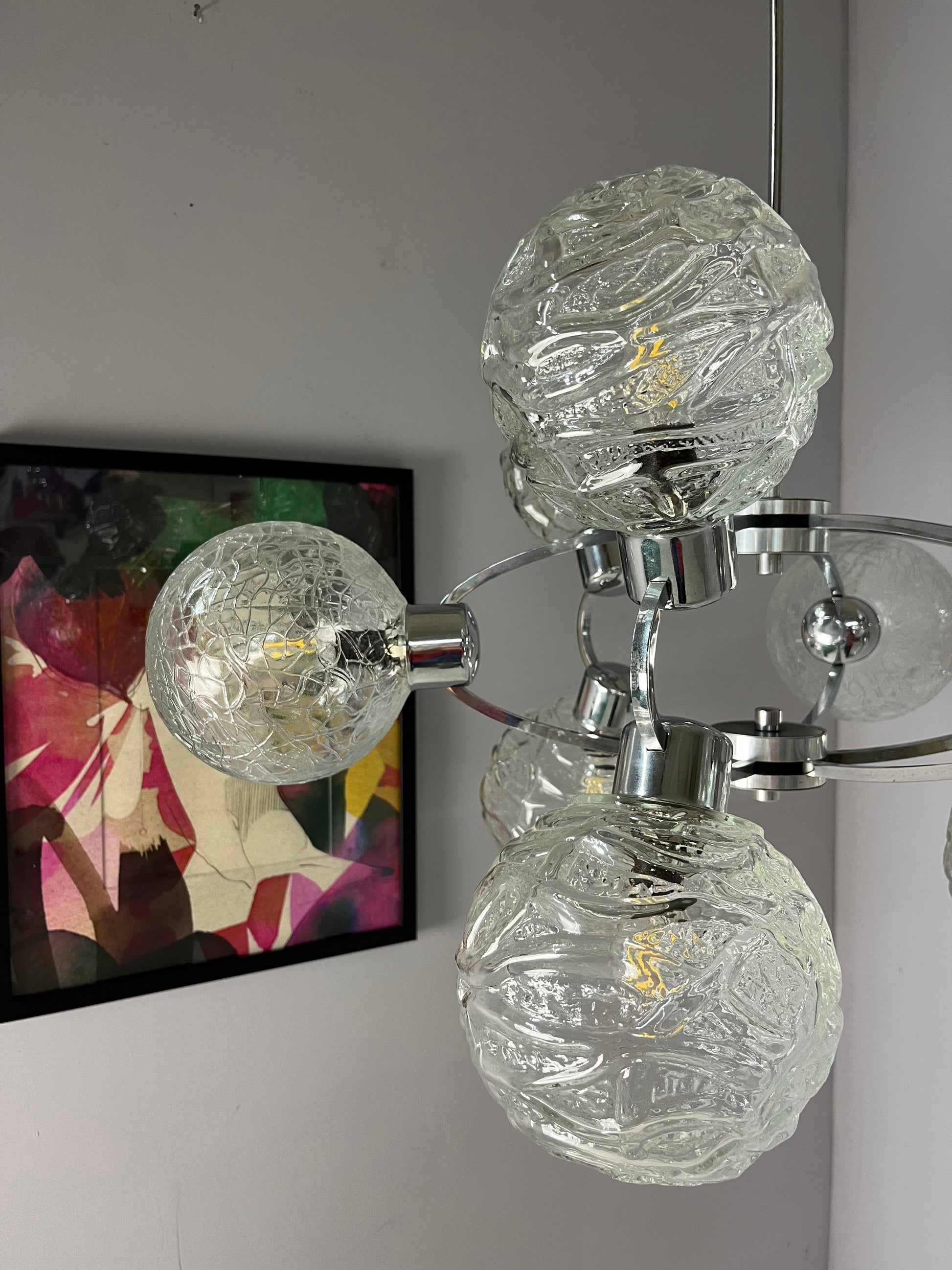 Sputnik Kronleuchter Glas Chrom