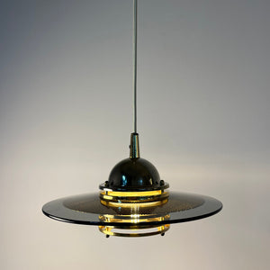 Kleine Hängelampe Rauchglas Messing von Jan Eskil Eskilsson für Belid