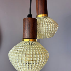Hängelampe Strukturglas & Teak aus Dänemark