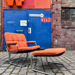 Sessel orange Cord Chrom mit Ottomane von pol international