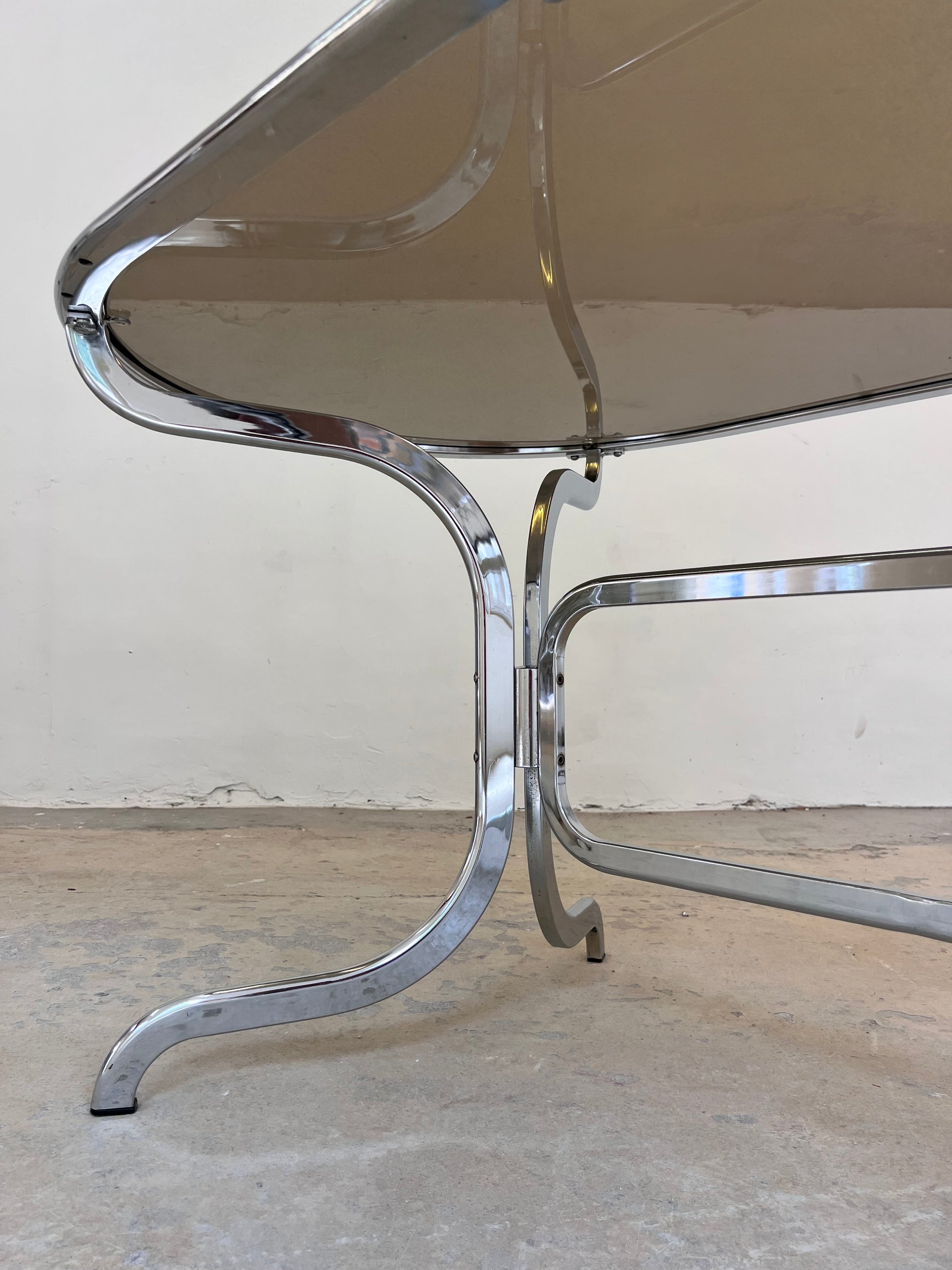 Ovaler Esstisch Chrom & Rauchglas von Gastone Rinaldi für Rima