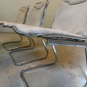 Set: 4x Freischwinger Chrom mit Sitzpolster creme von Gastone Rinaldi für Rima