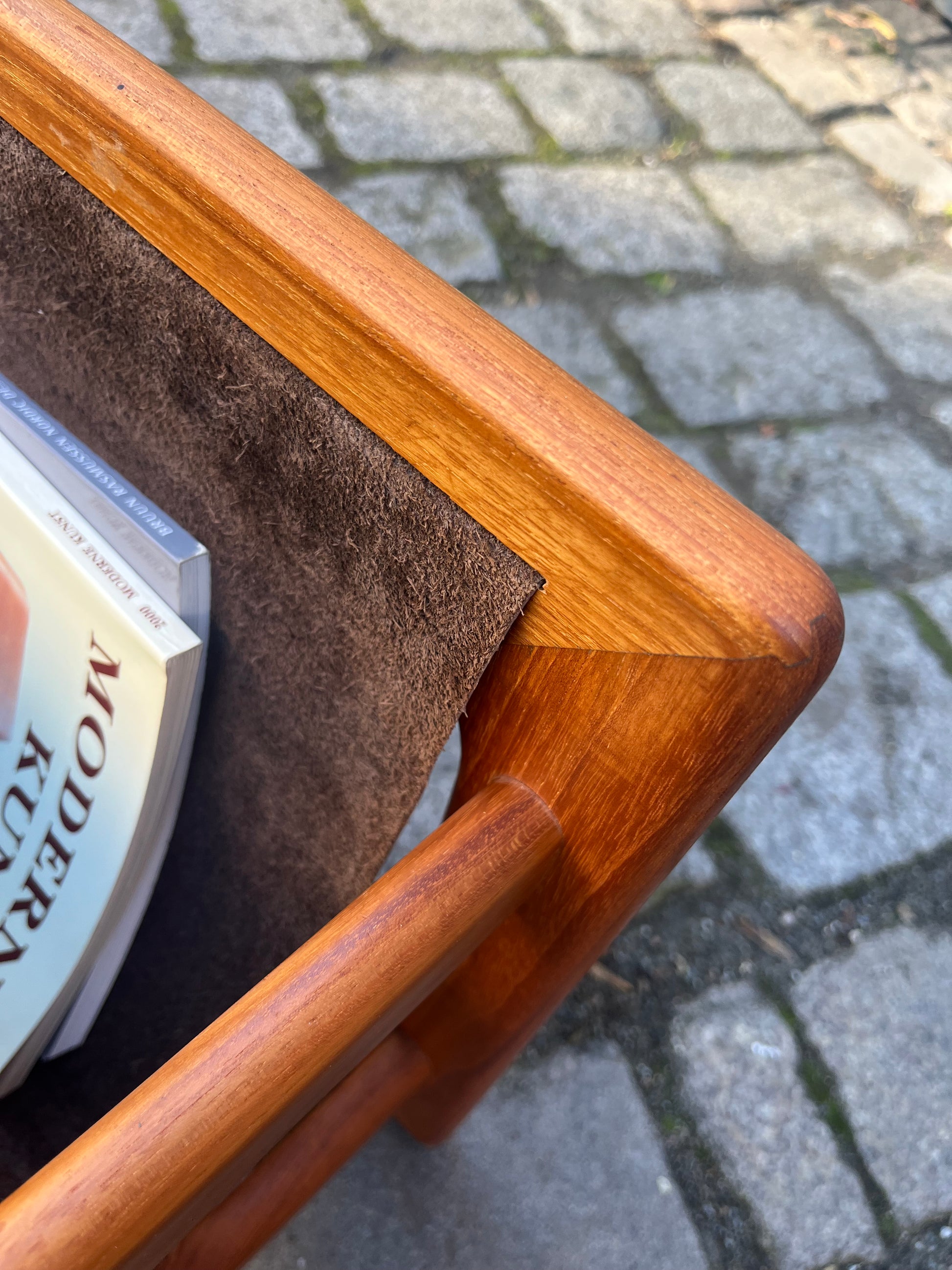 Zeitungsständer Teak Echtleder mit zwei Fächern von Aksel Kjersgaard für Salin Møbler