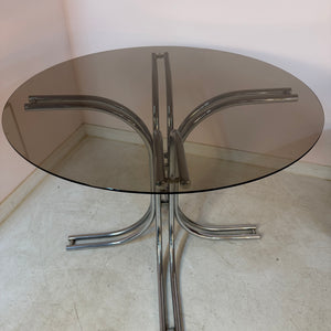 Runder Esstisch Chrom & Rauchglas