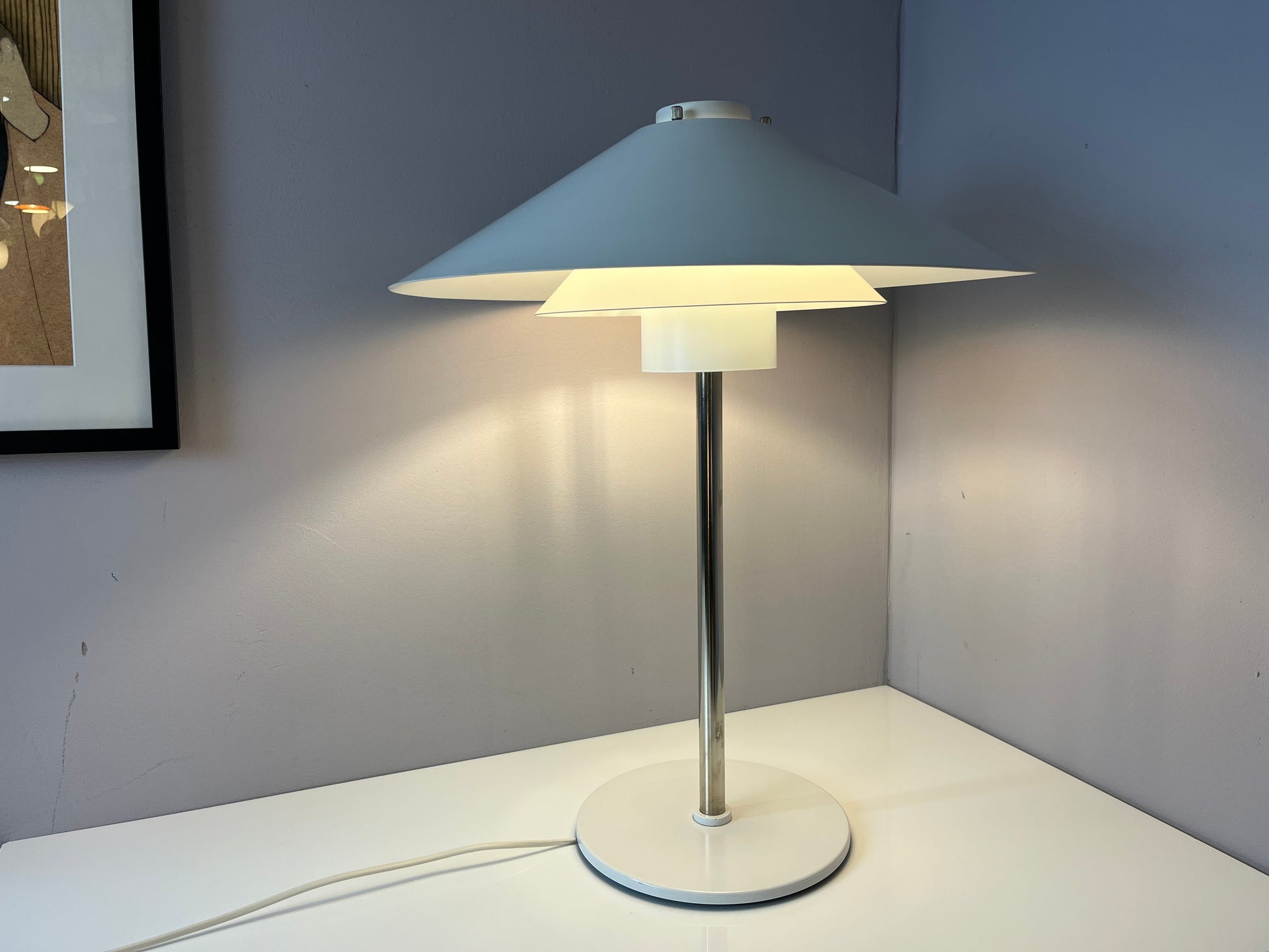 Tischlampe Trapez weiß orange von Christian Hvidt für Nordisk Solar