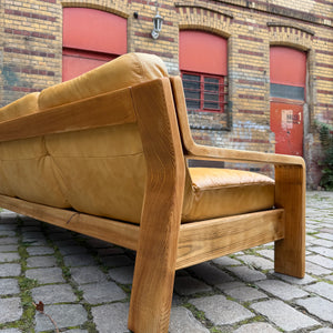3-Sitzer Sofa gelb Echtleder Holz von Rolf Benz
