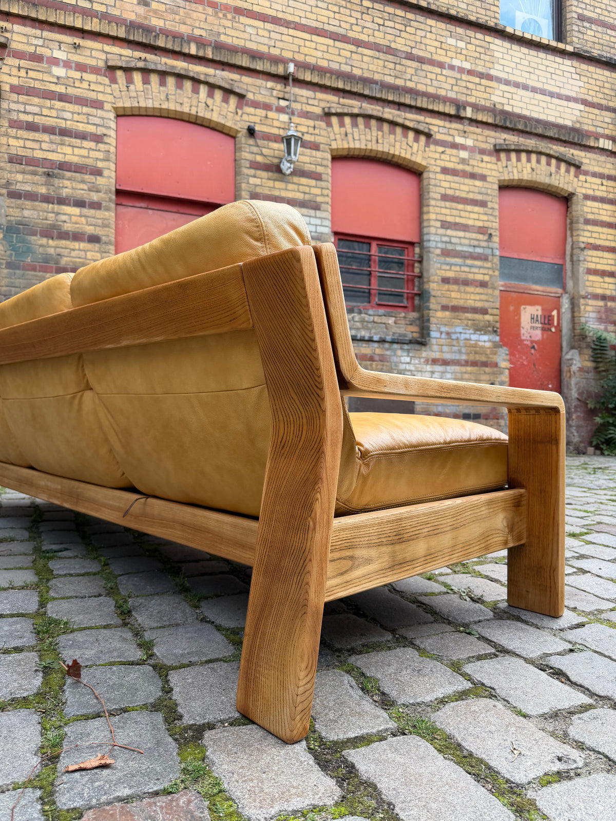 3-Sitzer Sofa gelb Echtleder Holz von Rolf Benz