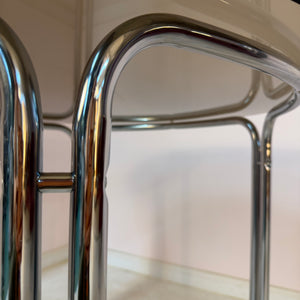 Esstisch Chrom und Rauchglas rund