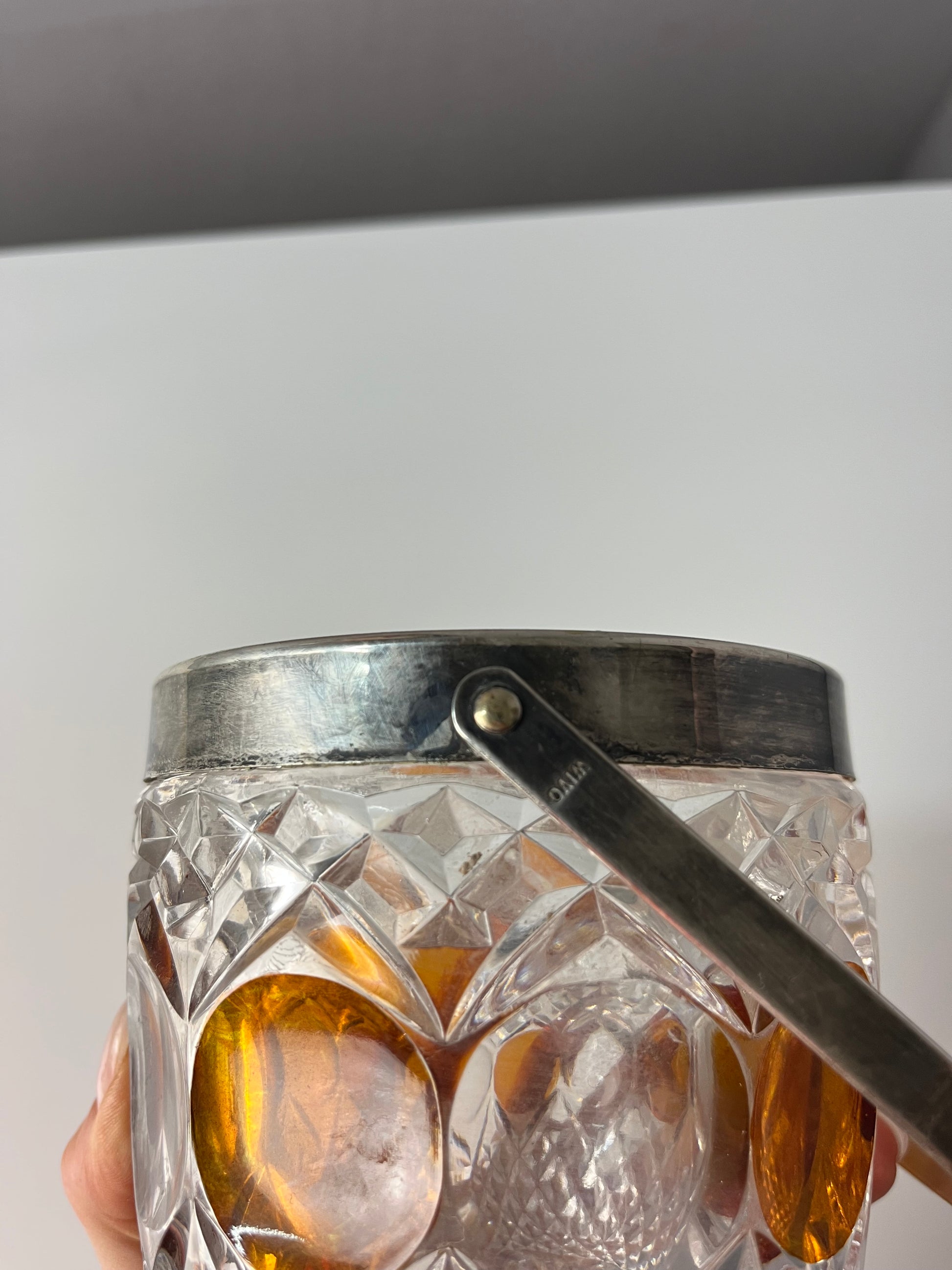 Eiskübel Kristallglas Silber mit Henkel