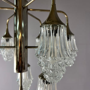 10-flammiger Kronleuchter Glas Chrom von Richard Essig