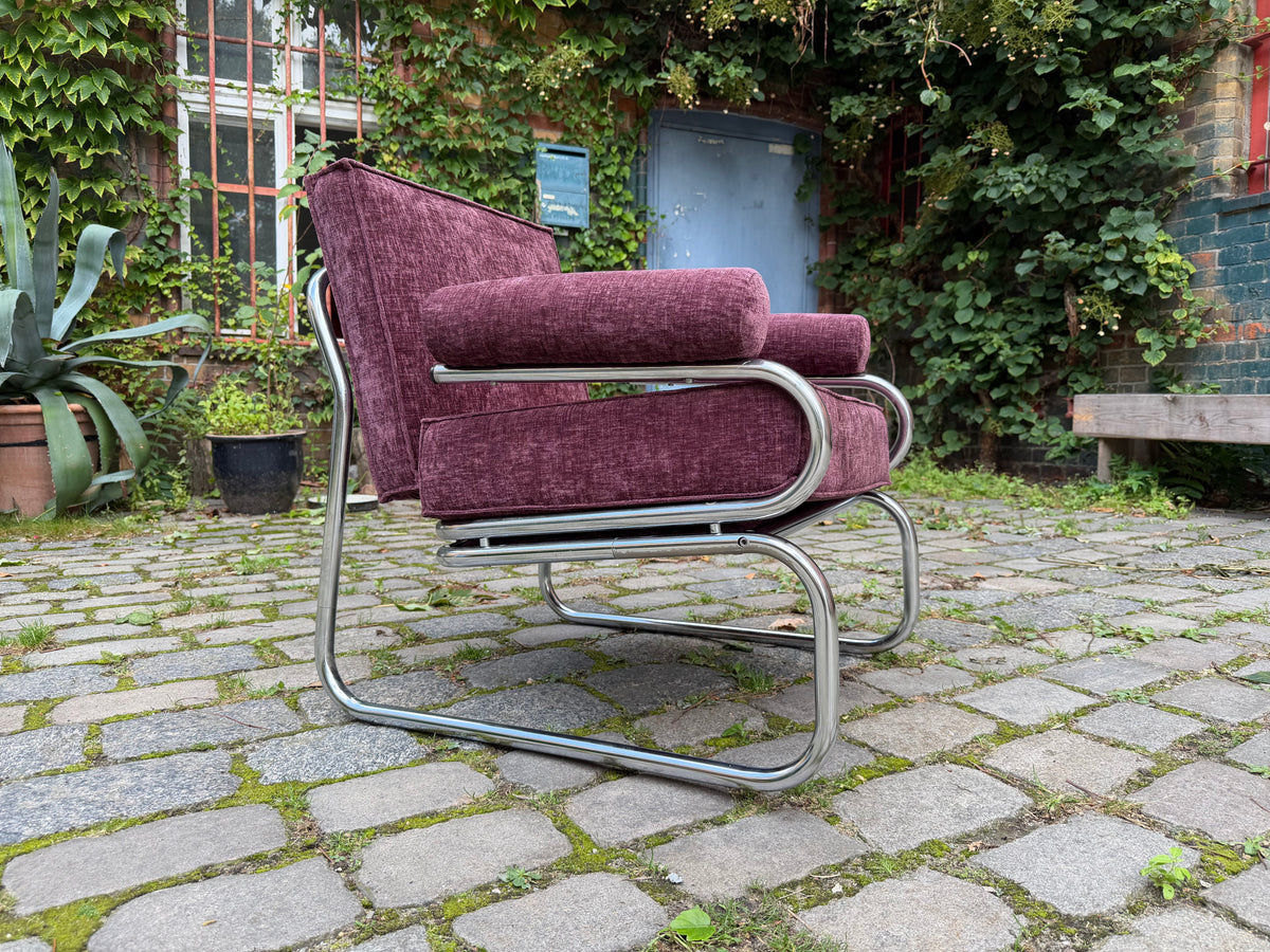 Sessel Halina lila neu gepolstert Chrom von Hellerau