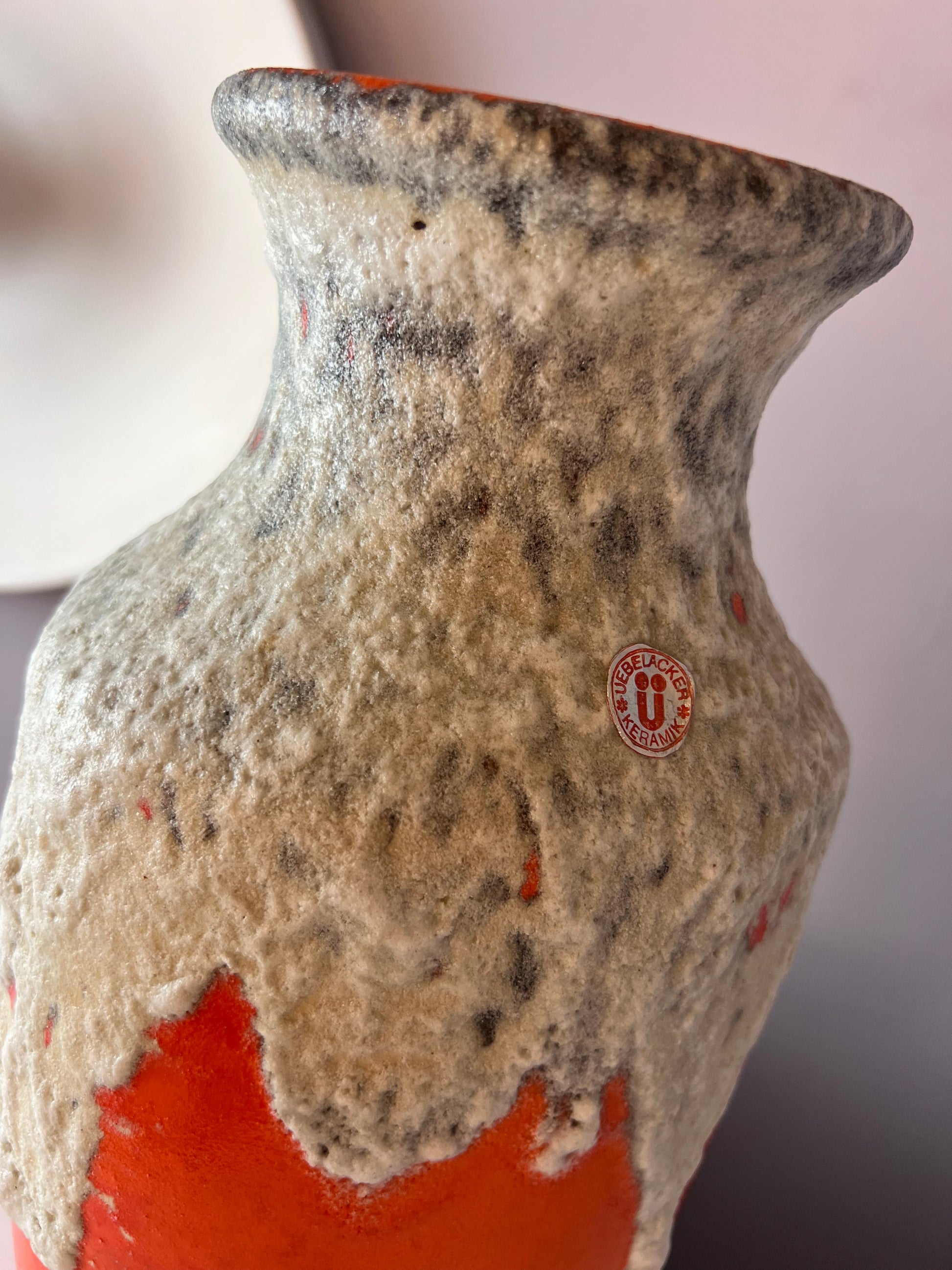 Vase Fat Lava 1439/40 orange weiß von Uebelacker Keramik