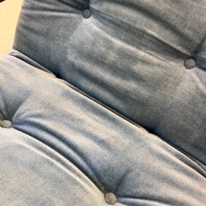 Sessel Loungechair blauer Samt und Teak