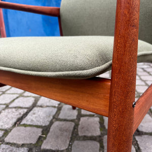 Sessel neu gepolstert grün Teak von Grete Jalk für Glostrup Møbelfabrik