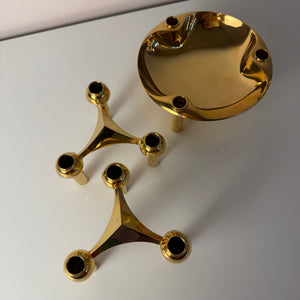 Set: 2 Kerzenständer und 1 Schale gold von Stoff & Nagel