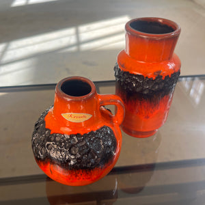 Set: 2x Vase Fat Lava orange schwarz von Kreutz Keramik