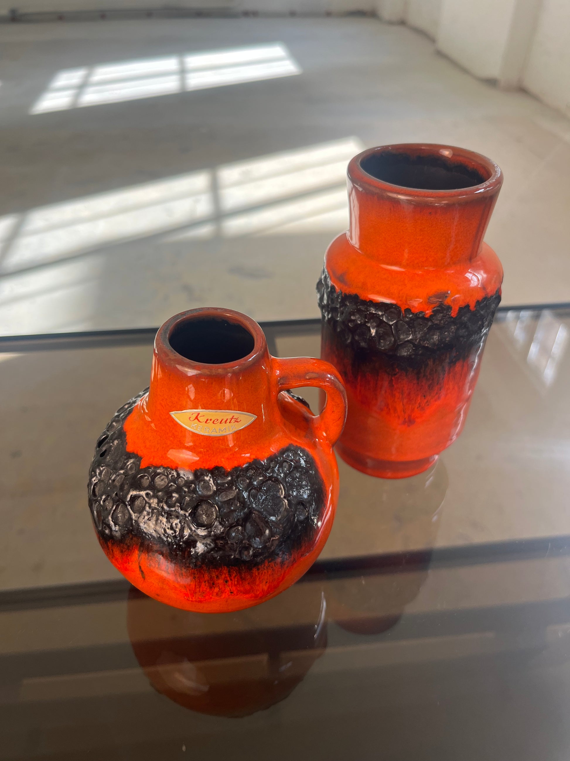 Set: 2x Vase Fat Lava orange schwarz von Kreutz Keramik