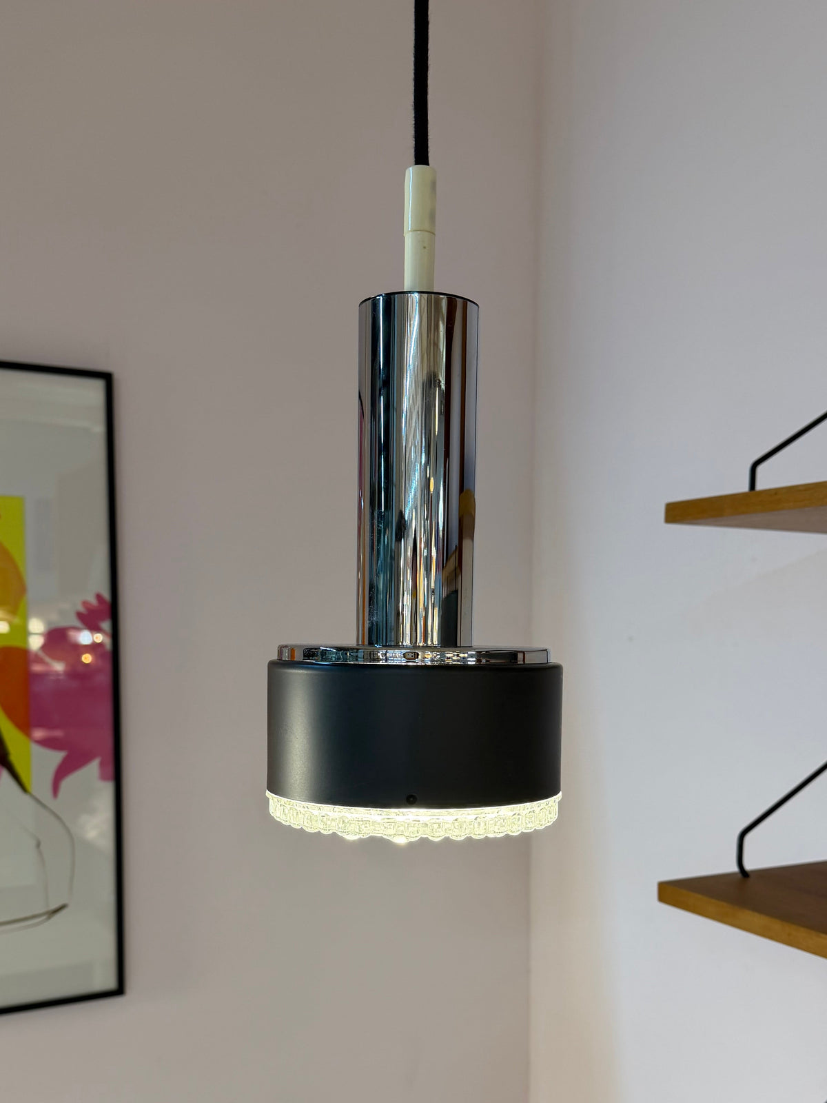 Hängelampe Modell 5024 Strukturglas Chrom von Staff