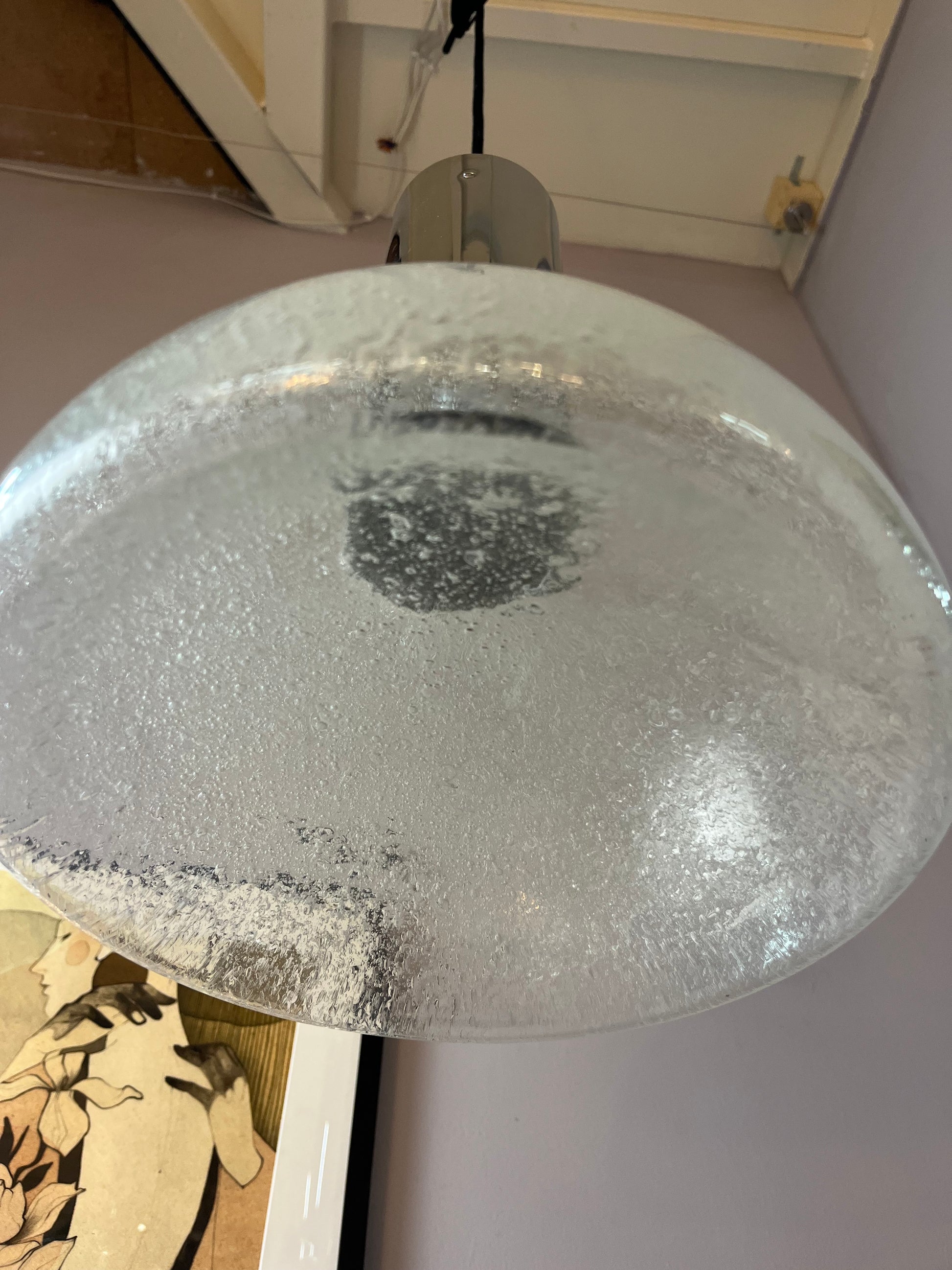 Hängelampe Chrom Eisglas von Herbert Proft für Glashütte Limburg