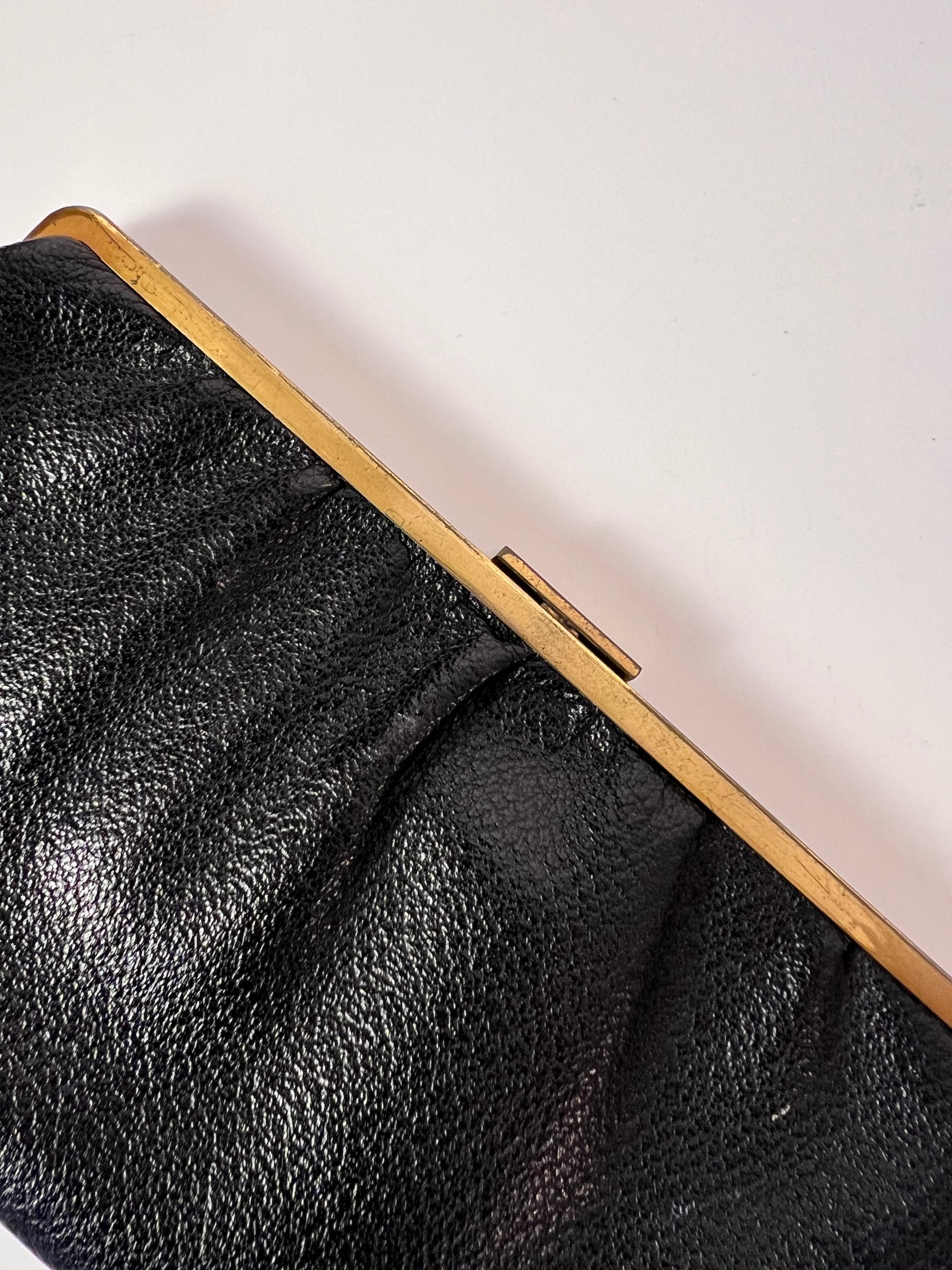 Tasche Echtleder schwarz & Messing KaDeWe 70er