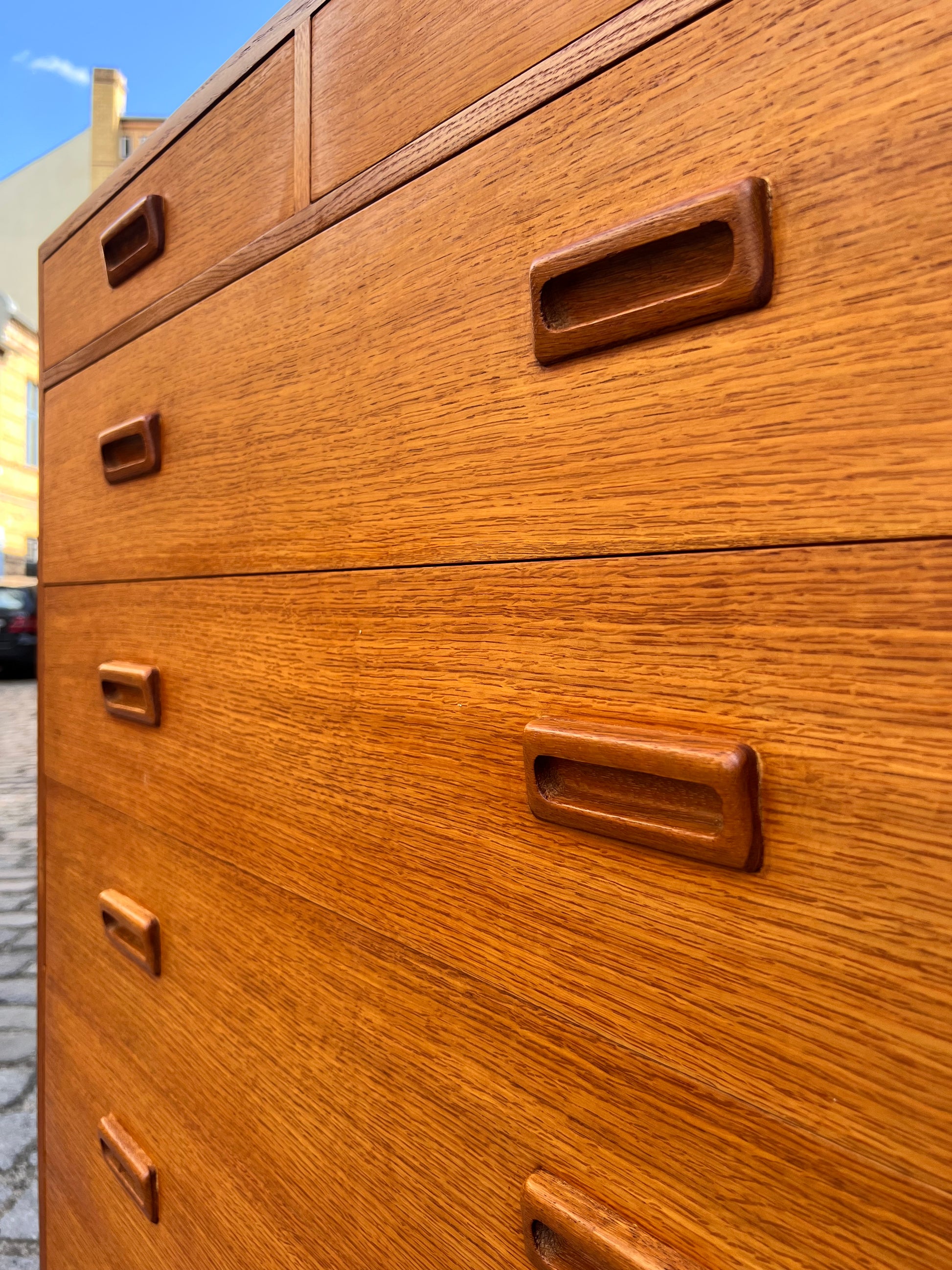 Tallboy Kommode Eiche mit Doppelgriffen von Holger Jensen für FDB Møbler