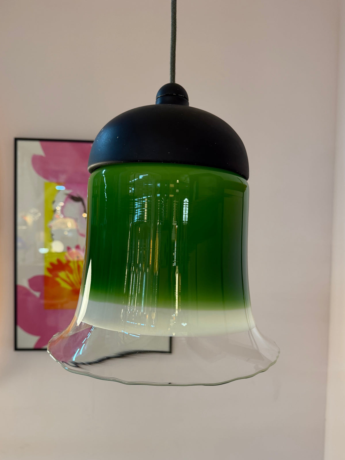 Hängelampe grün weiß Glas von Peill & Putzler
