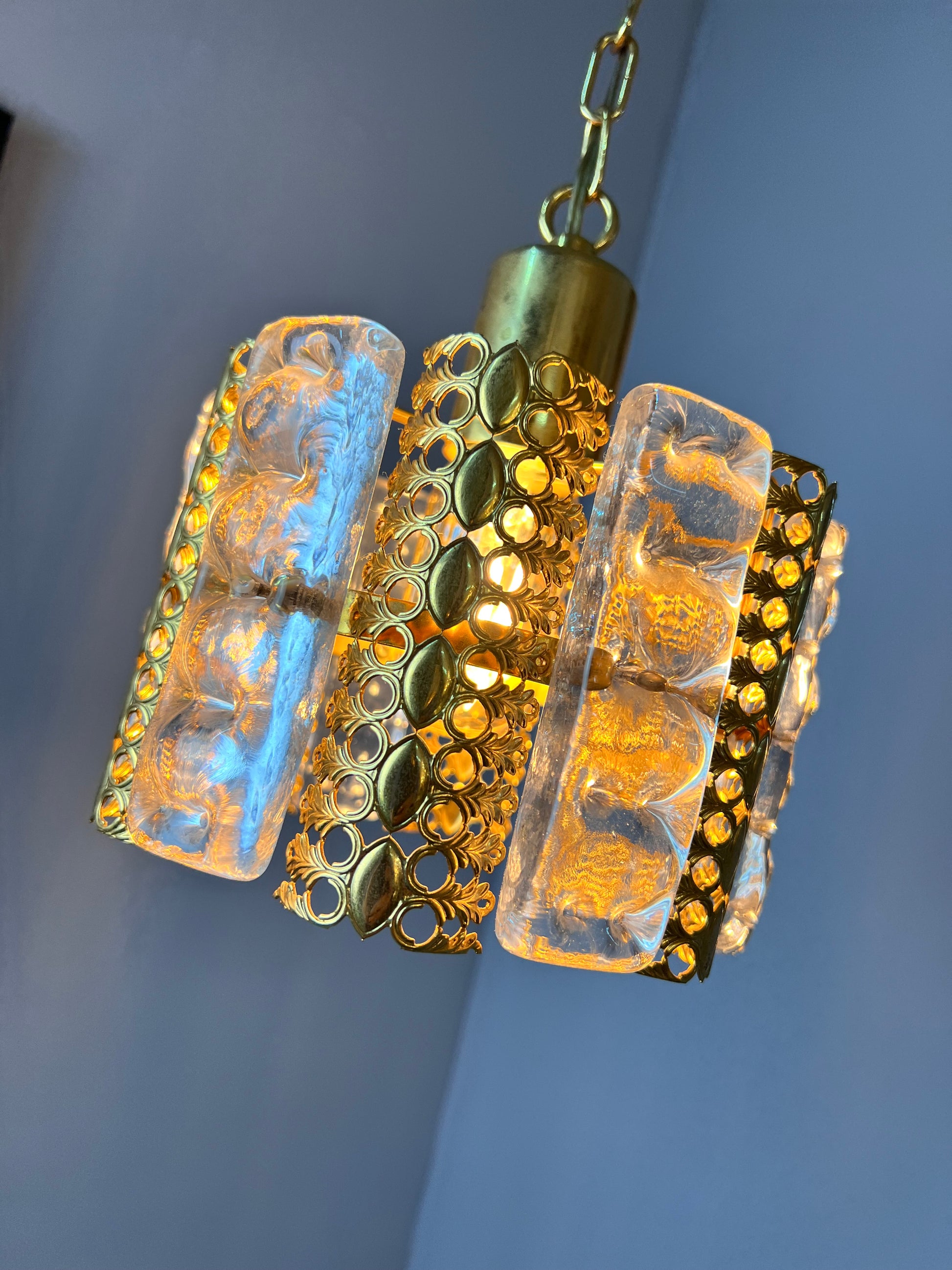 Hängelampe Glas Messing von Carl Fagerlund für Orrefors