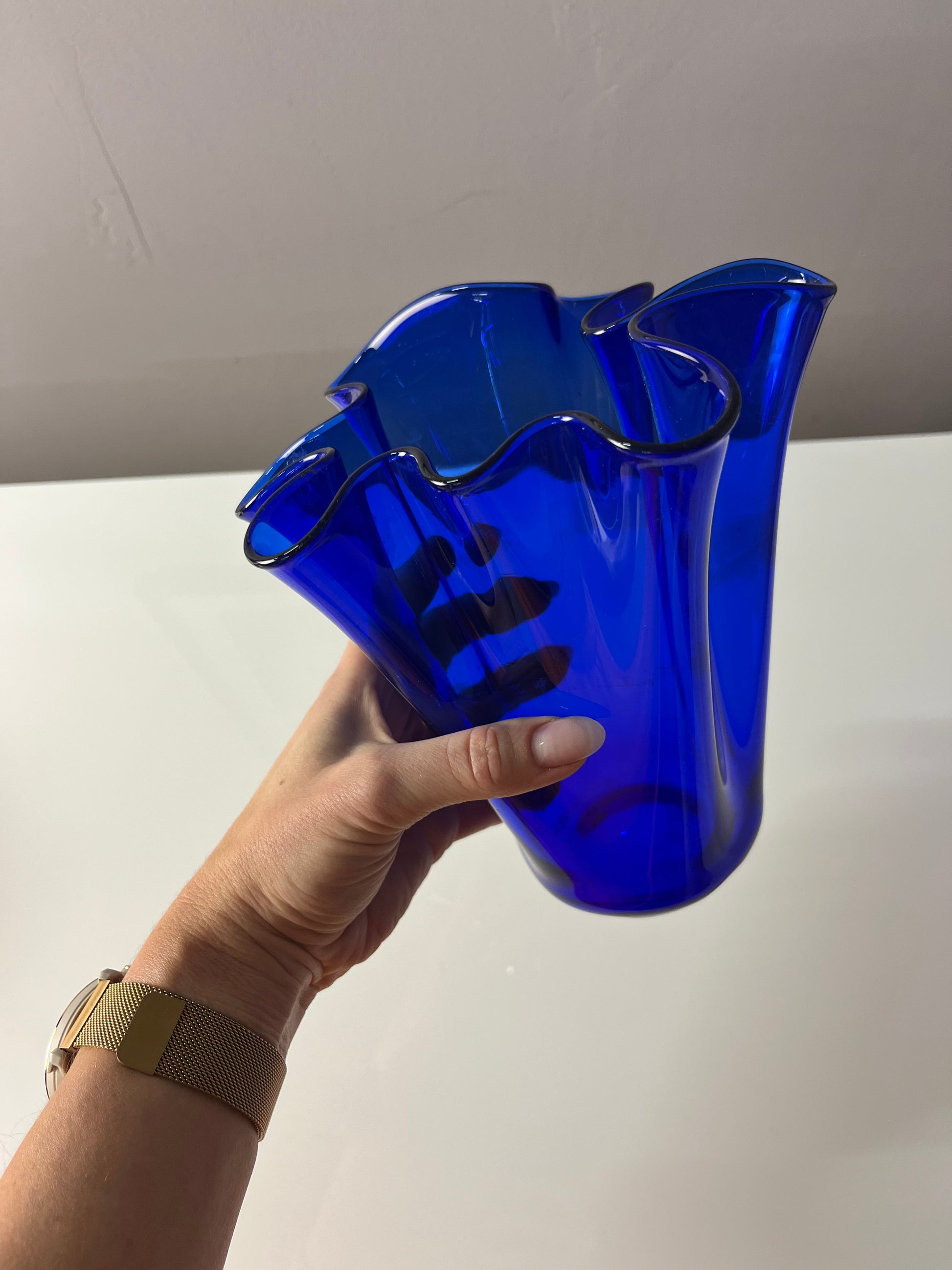 Vase Fazoletto blau Glas