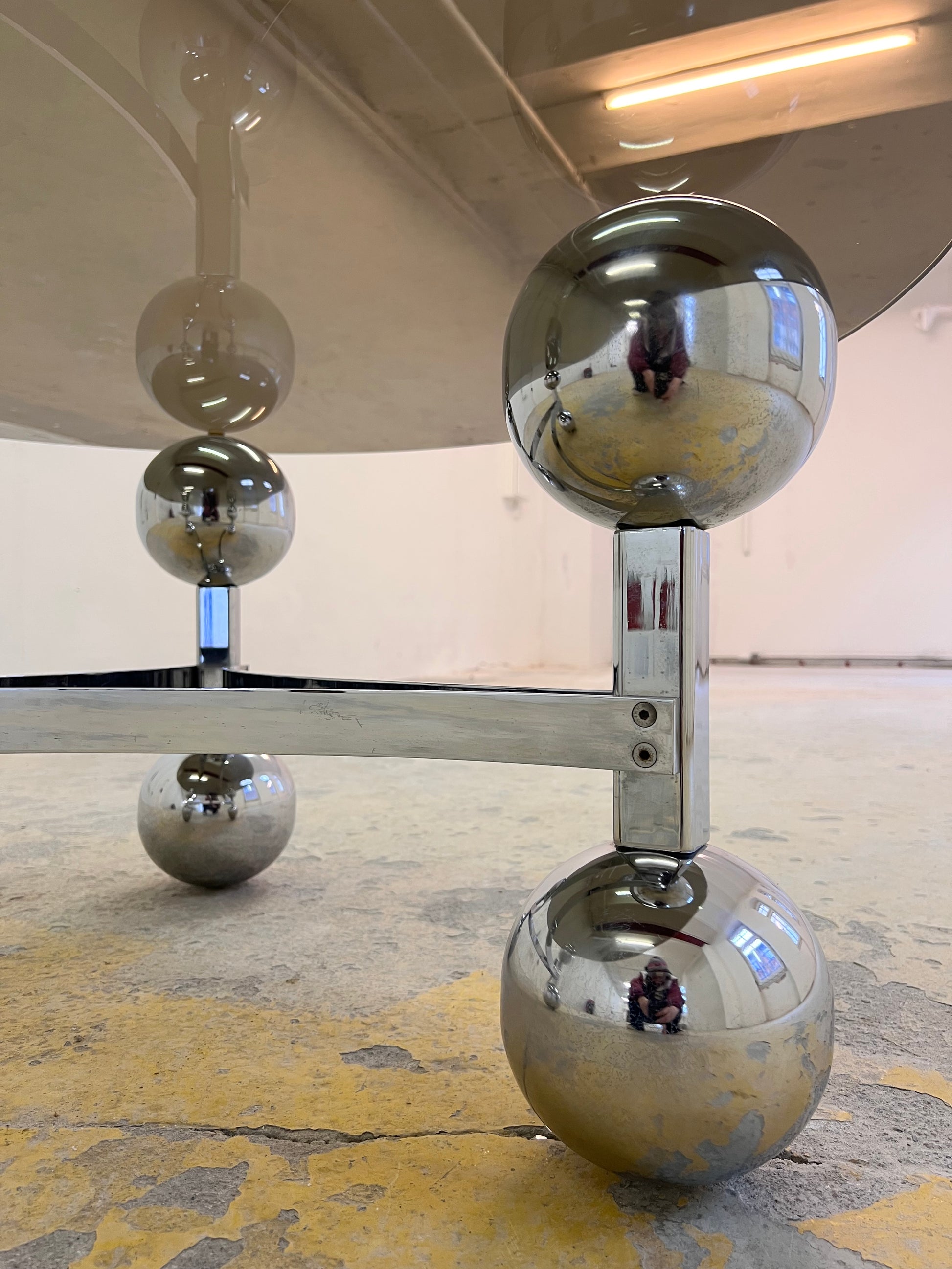 Couchtisch Chrom & Rauchglas 70er Space Age Design