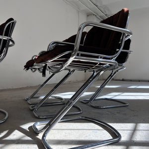 Freischwinger Chrom mit braunem Sitzkissen von Gastone Rinaldi für Rima