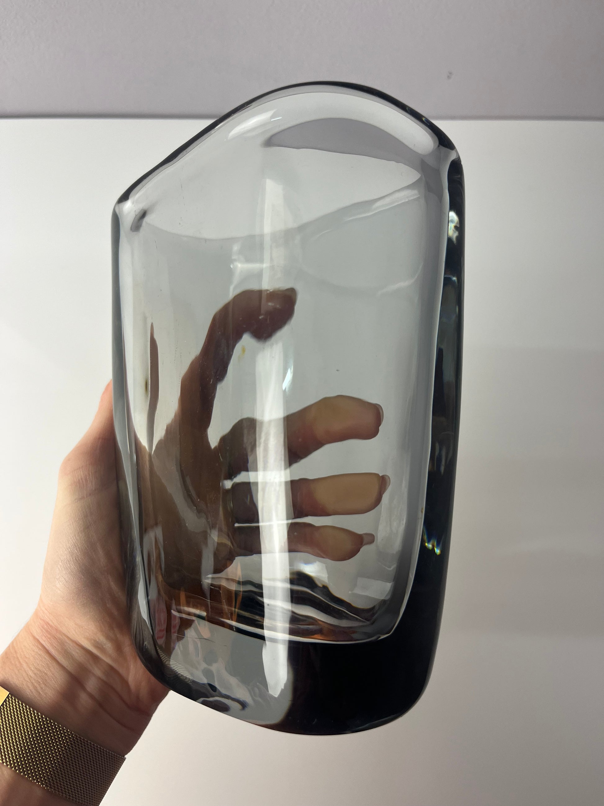 Vase blaugrau Glas von Nils Landberg für Orrefors