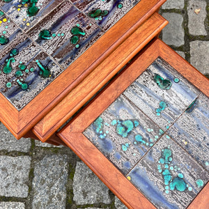 Satztische grau grün Fliesen Teak aus Dänemark