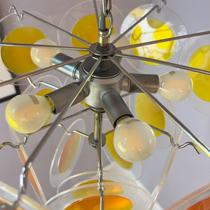 Kronleuchter gelb silber mit Plexiglas-Scheiben