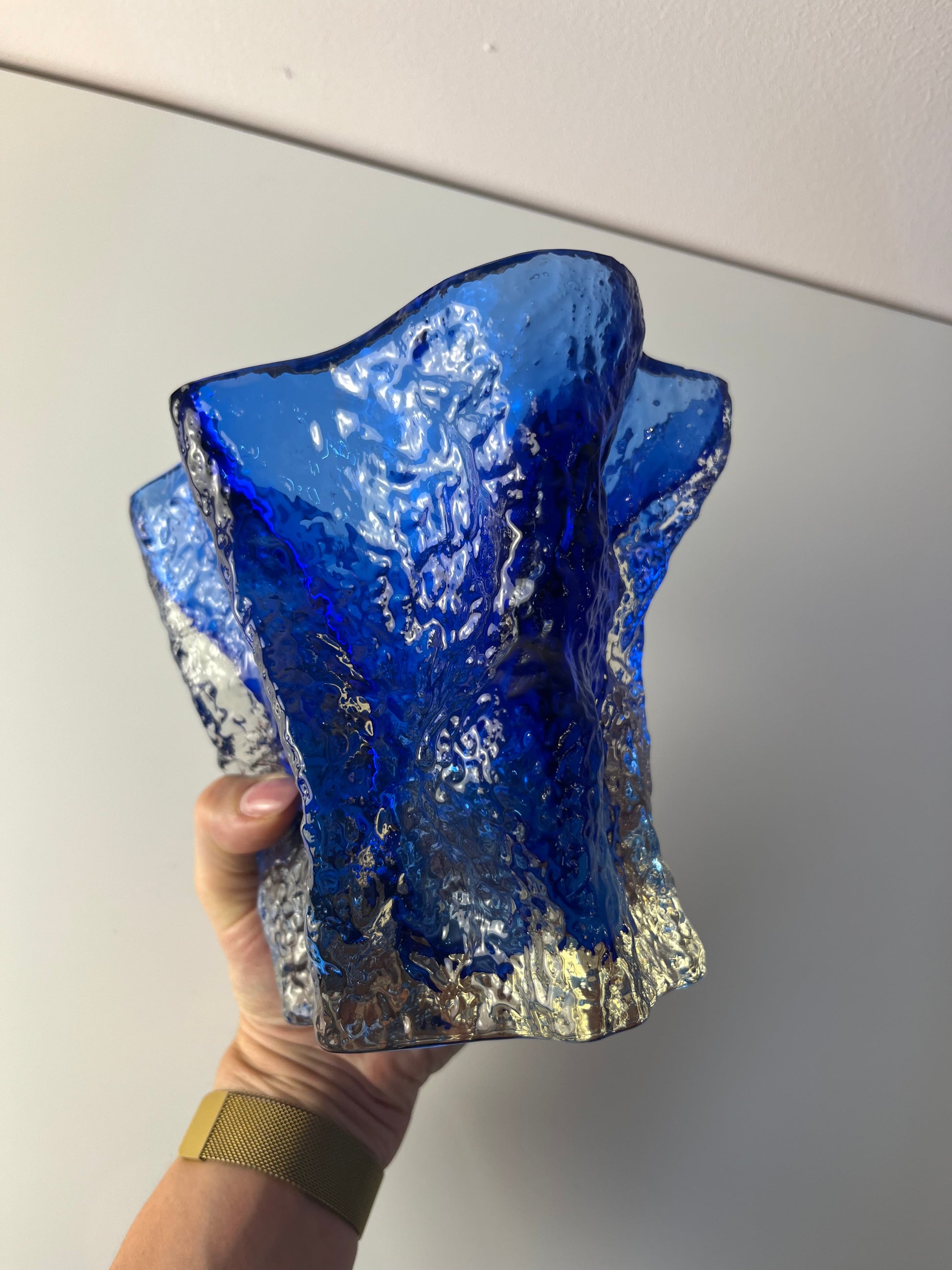 Vase blau Glas von Kai Blomqvist für Riihimaki / Riihimaen Lasi Oy