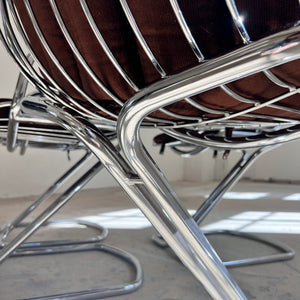 Freischwinger Chrom mit braunem Sitzkissen von Gastone Rinaldi für Rima