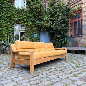 3-Sitzer Sofa gelb Echtleder Holz von Rolf Benz