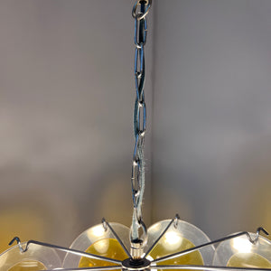 Kronleuchter gelb silber mit Plexiglas-Scheiben