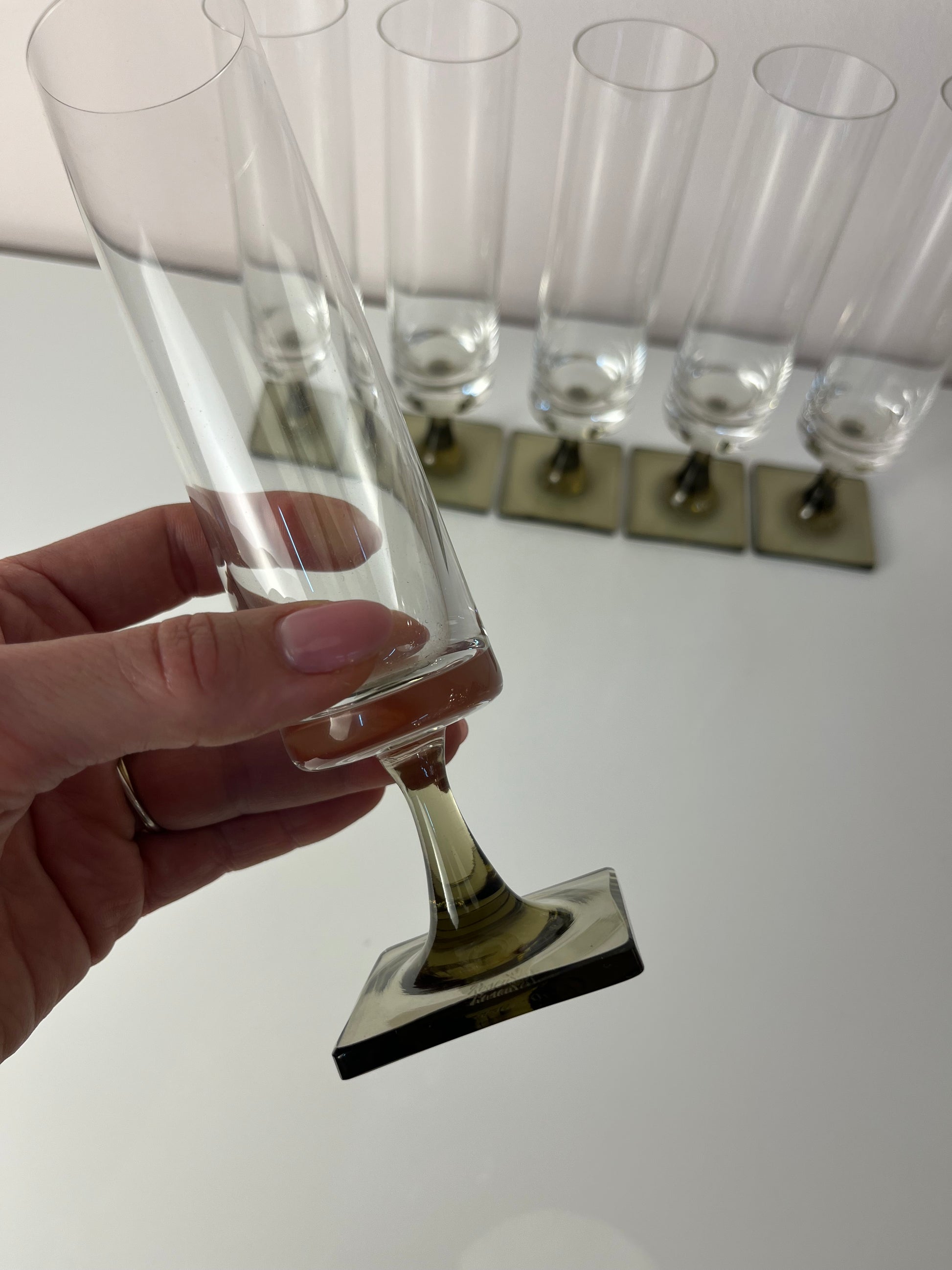 Set: 6x Sektkelch Modell Berlin mit Rauchfuß von Georg Jensen für Rosenthal