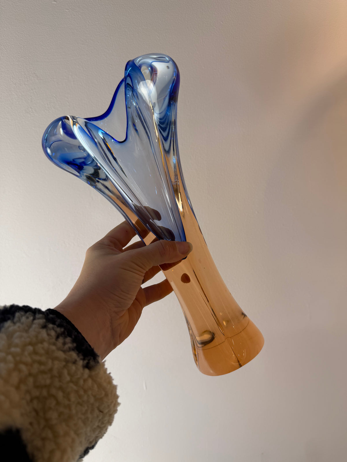 Vase hellblau Glas von Josef Hospodka für Chřibská Sklárna