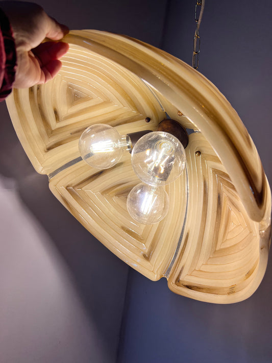 Hängelampe braun Glas Chrom handgearbeitet von Cristallux