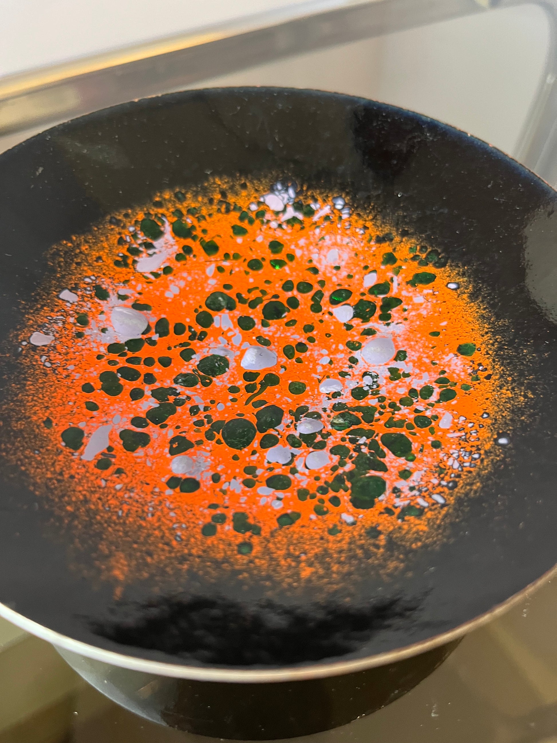Schale orange schwarz Emaille