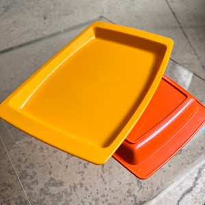 Set: 2x Tabletts orange gelb aus Hong Kong 70er