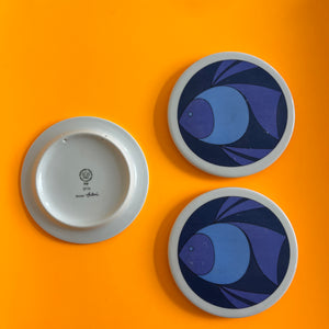 Set: 3x Sammelteller / Wandteller Fische blau von Ib Antoni für Bing & Grøndahl