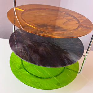 Etagere grün braun orange Glas & Chrom