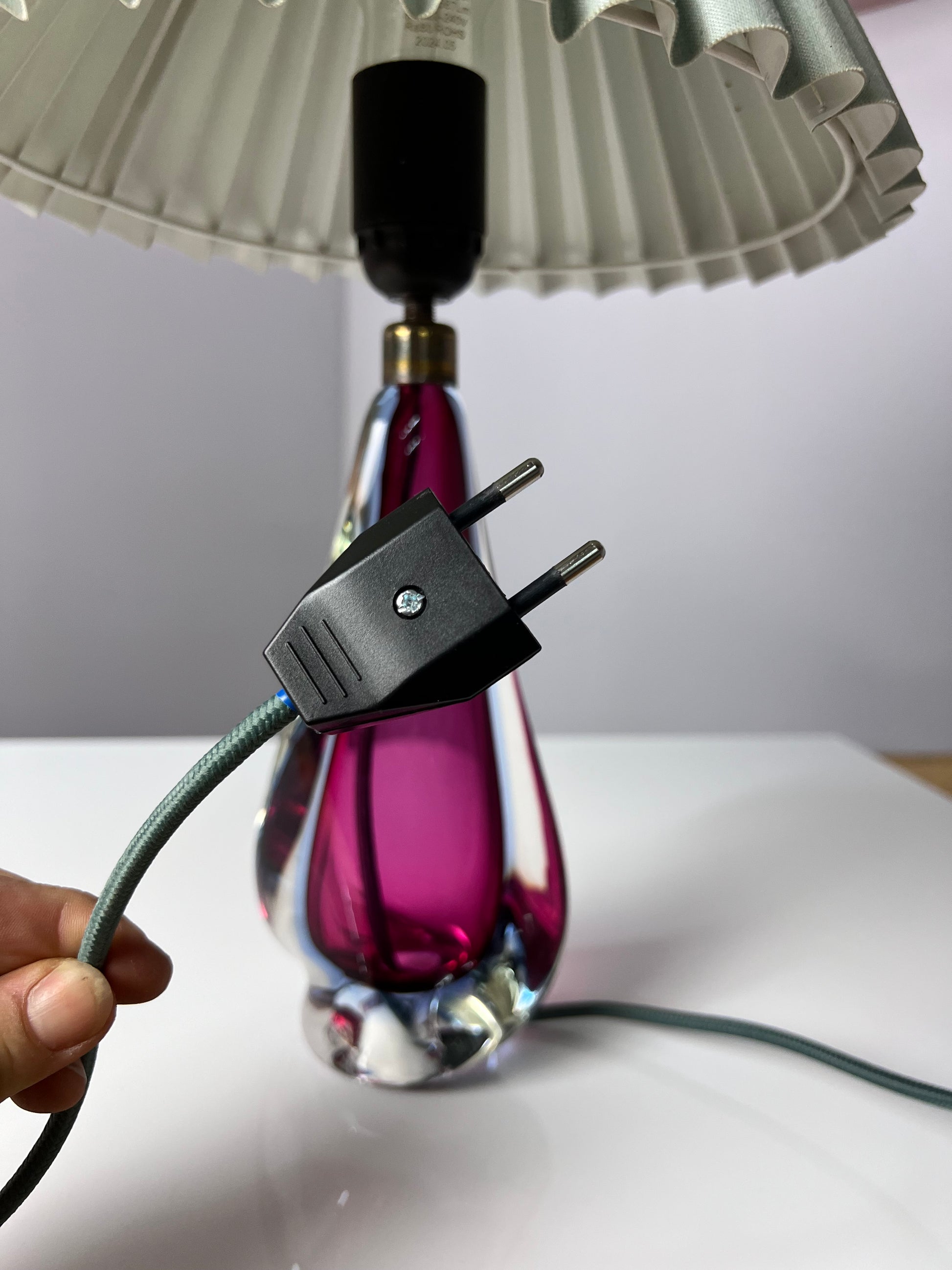 Tischlampe lila blau Muranoglas