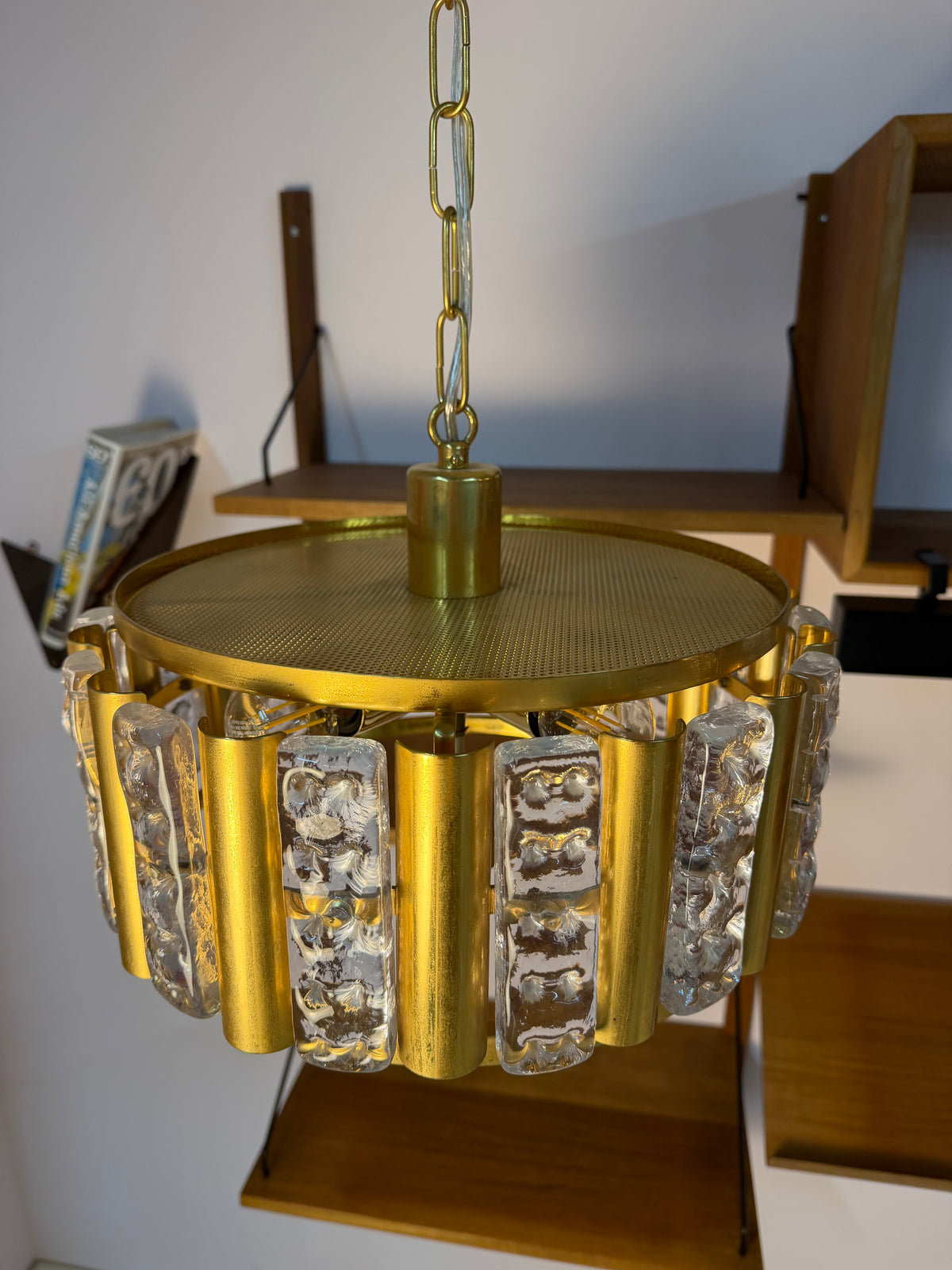 Hängelampe Messing Glas von Carl Fagerlund für Orrefors