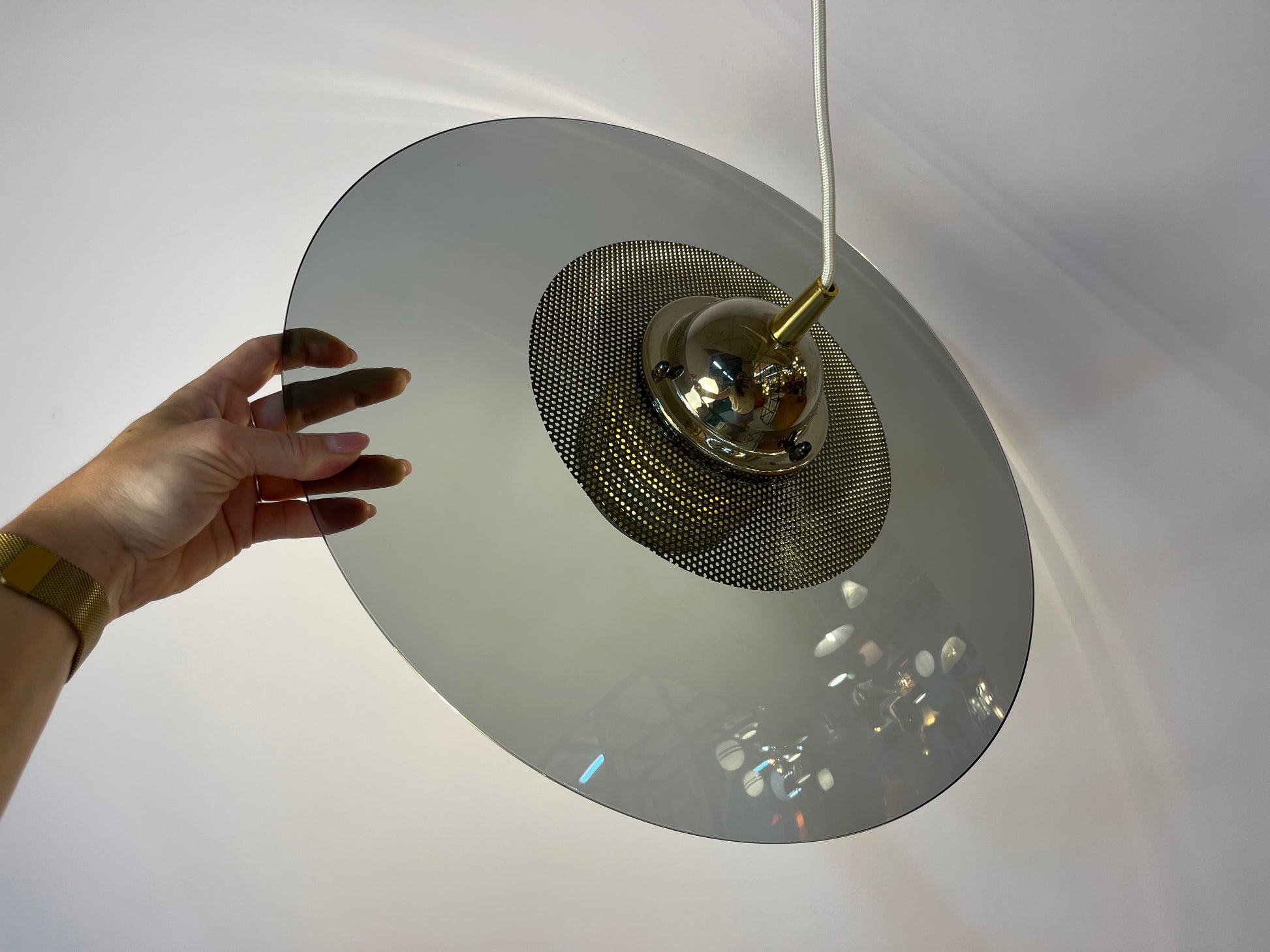 Hängelampe Rauchglas Messing von Jan Eskil Eskilsson für Belid