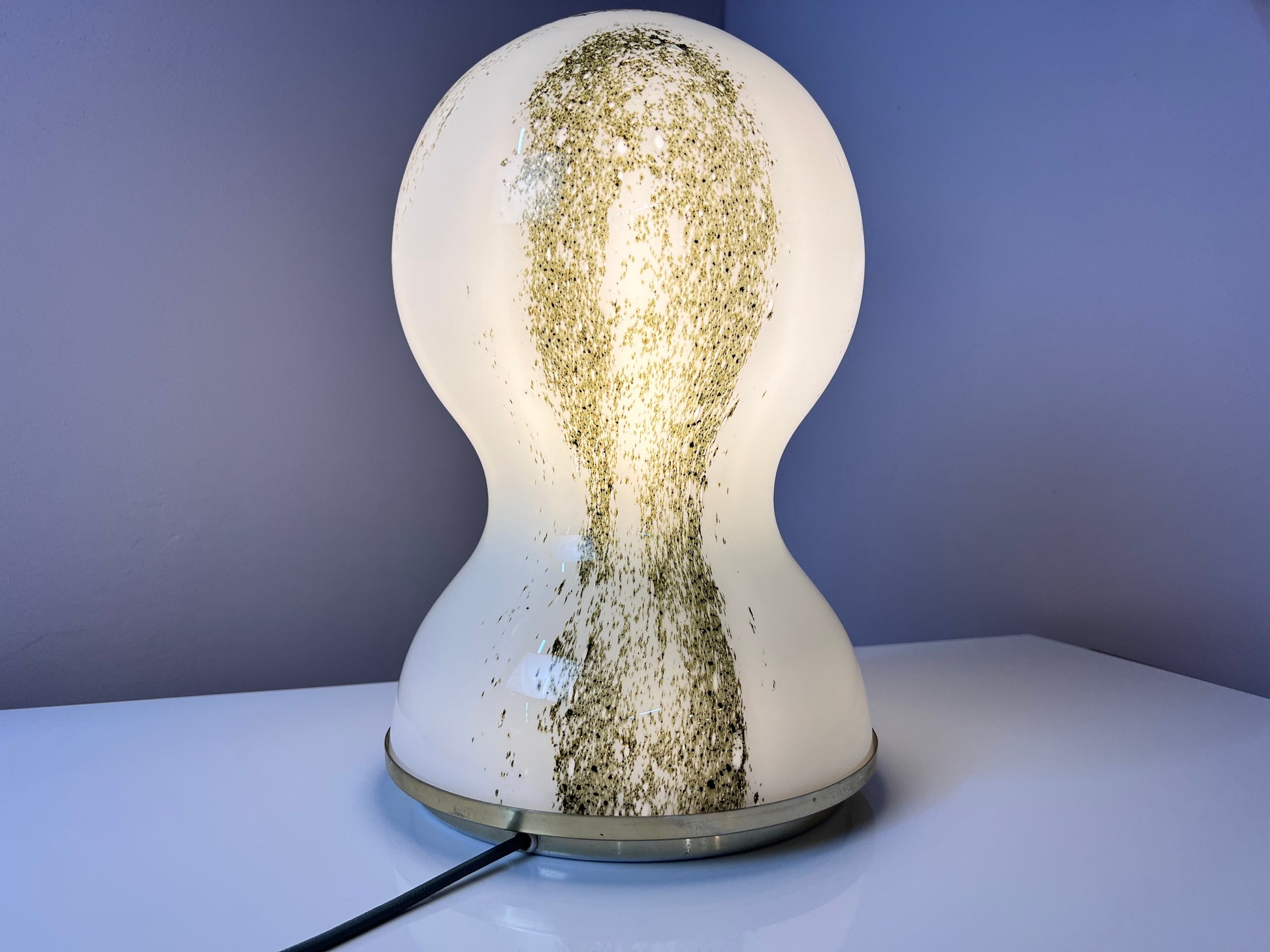 Tischlampe grün weiß Glas von Doria