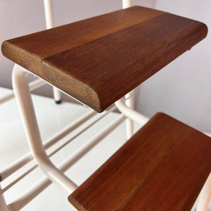 Tritthocker weiß Teak mit Klappleiter